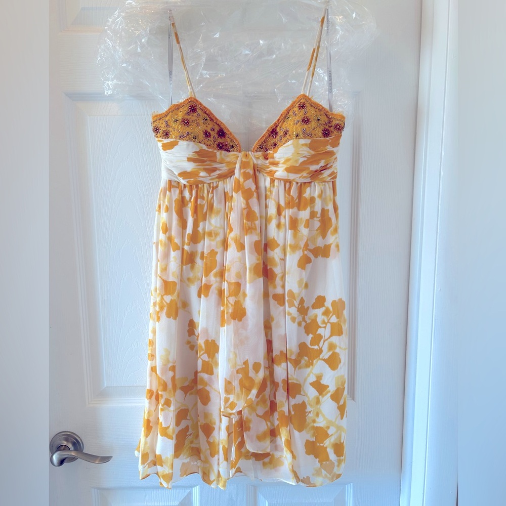 Yellow Mikael Aghal 100% Silk beaded Size 0 formal dress